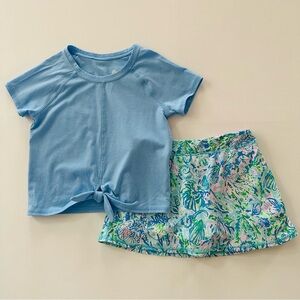 Lilly Pulitzer Luxletic Girls 6-7 Pink Blue Top Skort Set Outfit Spring Summer